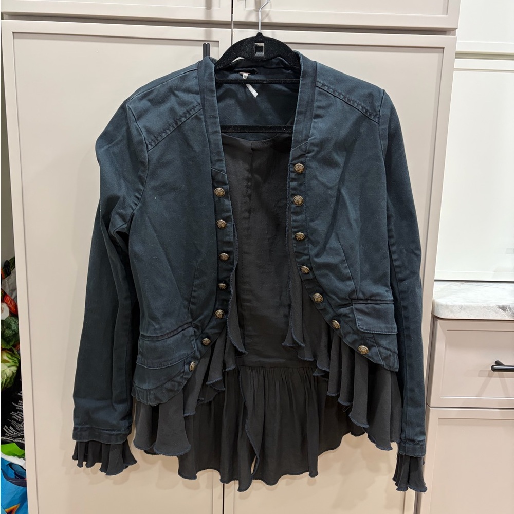 Free People Black Ruffled Blazer